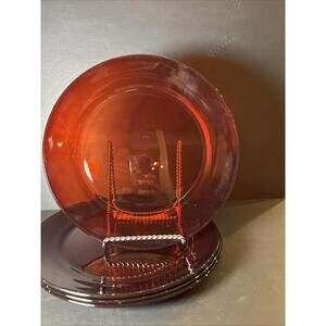 Vintage Set Of 4 Arcoroc France Classique Ruby Red Dinner Plates 10"